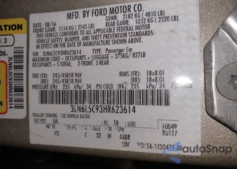 2017 Lincoln Mkz Select from USA, damaged, VIN 3LN6L5C93HR623614